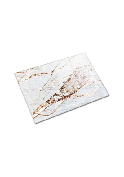 Decorita 10011503220 Gold Detay Beyaz Mermer Görünümlü Cam Kesme Tahtası, 30cm X 40cm Diğer