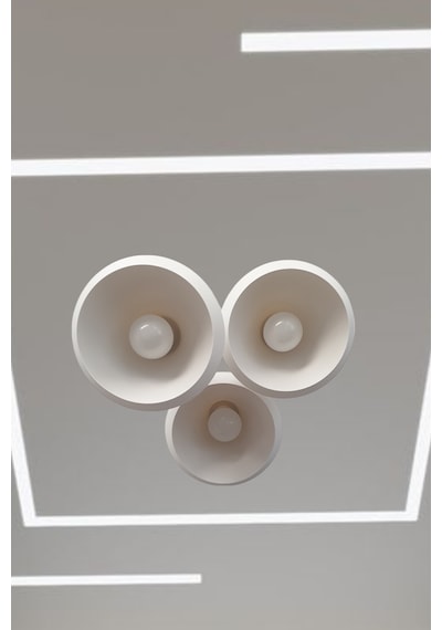 Retro Rustik Model Modern Beton Görünümlü 3'lü Beyaz Sarkıt Avize Cafe Yatak Odası Ofis Salon Mutfak Beyaz