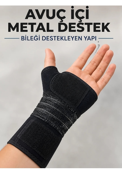 Ayarlanabilir El Bilek Desteği Metal Destekli Cırtlı Bileklik El Ateli Siyah