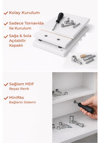 Efe Modern Beyaz Komodin Raflı Çok Amaçlı Yatak Yanı Dolabı