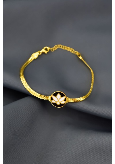 Papatya Silver 925 Ayar Gümüş Gold Kaplama Mineli Lotus Çiçeği Bileklik