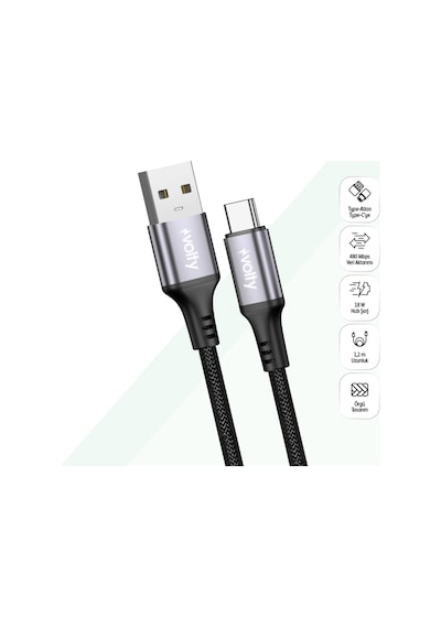 Usb-a To Type-c Hızlı Şarj Kablosu 18w, 480mbps, 1.2m, Dayanıklı Örgü V0203001