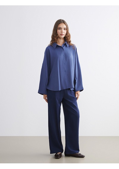 Lcw Modest Mavi Oversize Kadın Gömlek Tunik Xl-2xl