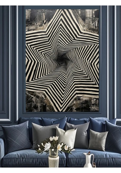 Siyah Beyaz Spiral Geometrik İllüzyon Dekoratif Kanvas - Mdf Ahşap Tablo