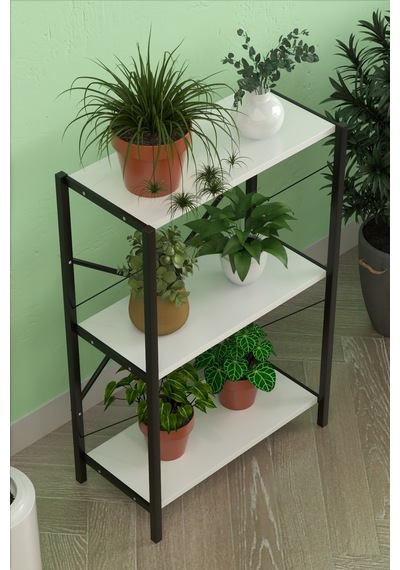 Üç Katli Çok Amaçli Raf Siyah Profil Çam Sunta 60x24x80 Cm Mtl051 Siyah-çam