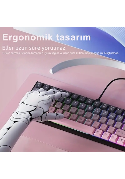 Ak680 Kahverengi Switch Hot-swap Kablolu Mekanik Oyuncu Klavye - Pembe