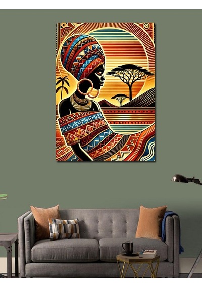 Kanvas Tablo Afrika Kadını Ve Desenli Arka Plan 50cmx70cm