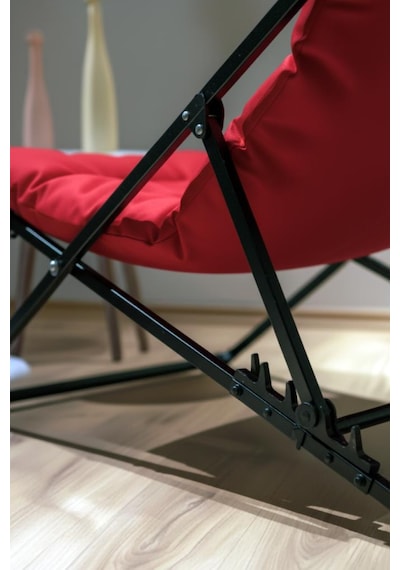 Napper Katlanabilir Kırmızı Şezlong - Su Geçirmez Kumaş, Metal İskelet, Balkon Ve Bahçe Sandalyesi Kırmızı