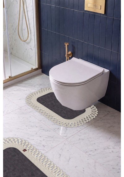 Banyo Paspası Takımı 70x110+50x70 Cm Dış Trikot Antrasit Gri & Krem