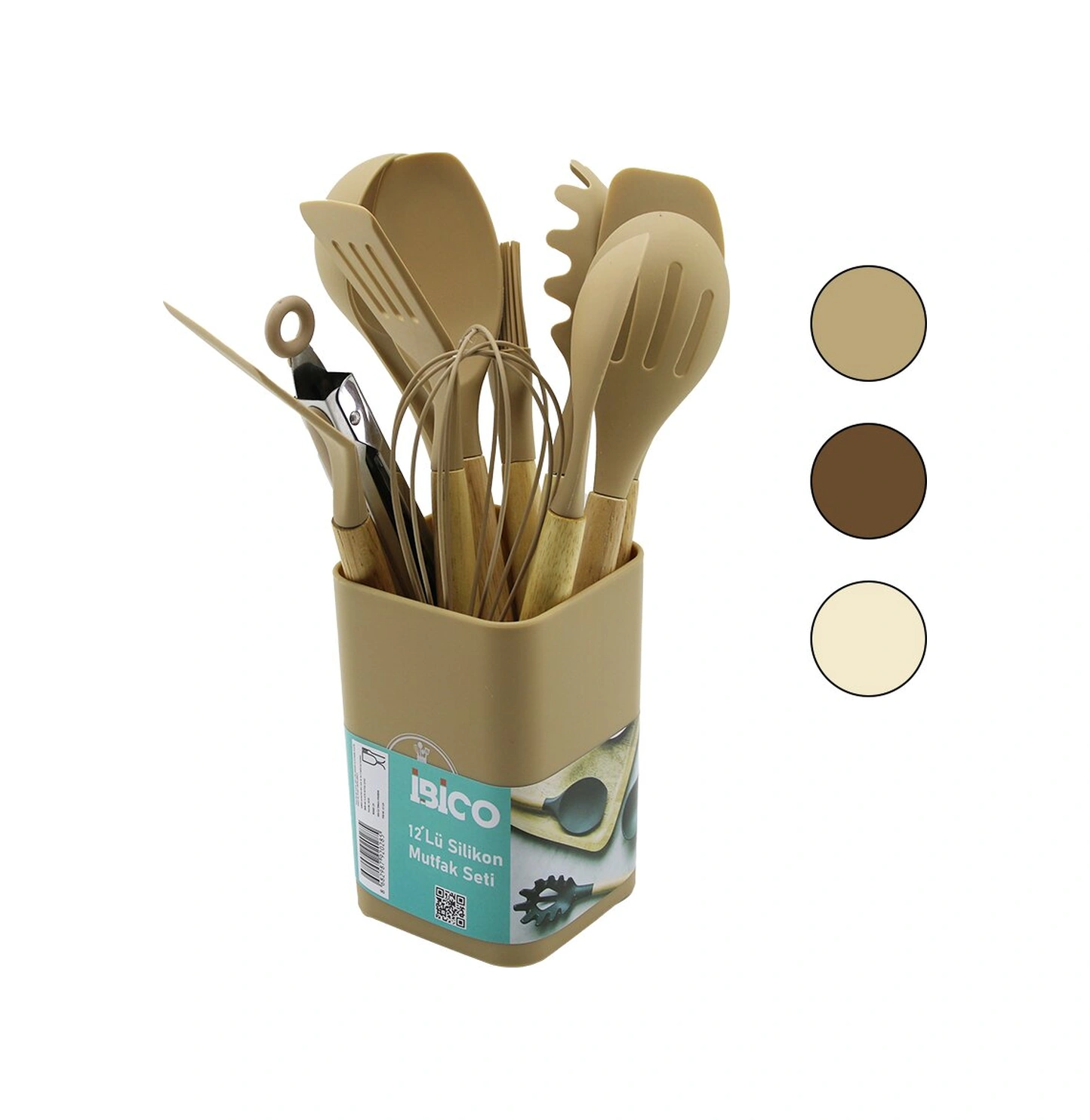 11pcs+kova Silikon Mutfak Seti Bambu Sap 3-kaşık- 3-spatula- 1-kevgir- 1-kepçe- 1-maşa- 1-çrpc- 1-frç 4741 Amber