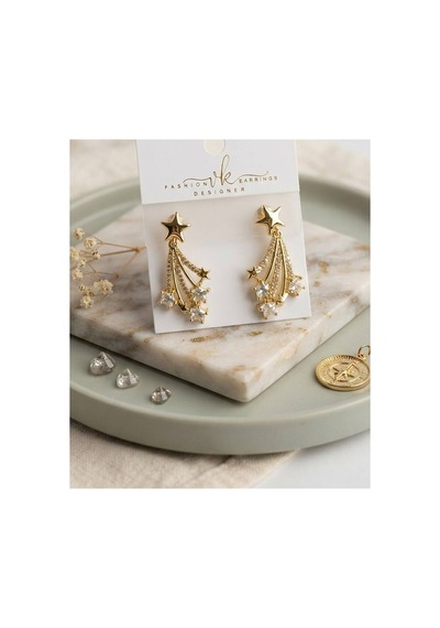 Gold Renk Zirkon Taşlı Halley Model Pirinç Kadın Küpe Tj-bkp12144 Evimdeyokyok