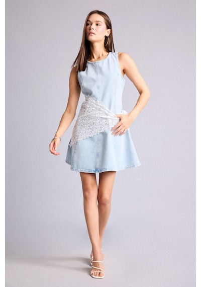 Defacto %100 Pamuk Kolsuz Mini Jean Elbise H6341ax26smnm39 Mavi-nm39