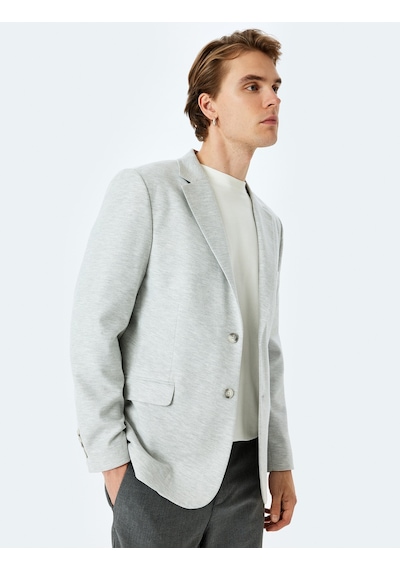 Koton Slim Fit Pamuk Karışımlı Cep Detaylı Mono Yaka Blazer Ceket Gri 5sam50004hk Gri
