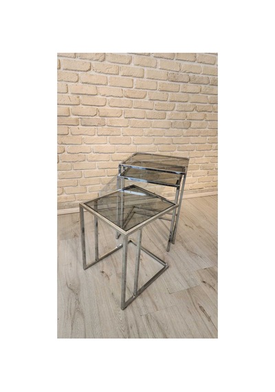 Füme Camlı Metal Zigon Sehpa Gümüş - 908289047 Gümüş