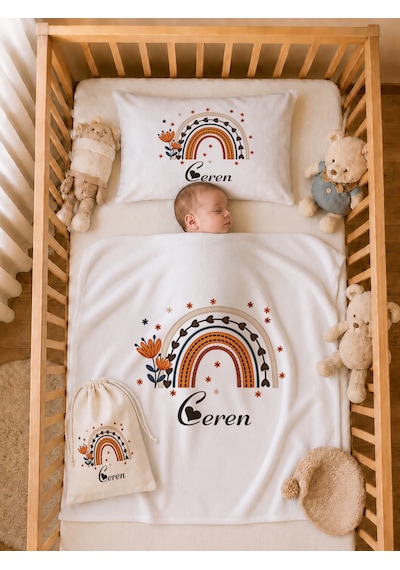 Pia Baby Kız Bebek %100 Pamuk İsme Özel Hastane Çıkışı Hediye Seti Yastık Tulum Battaniye Ve Kese 1039tybk3x Krem