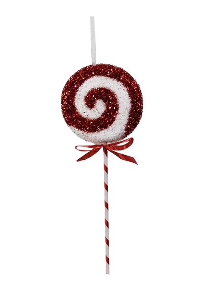 Yılbaşı Süsü Şeker Lolipop Dal Simli Dönence Kırmızı Beyaz 40 Cm