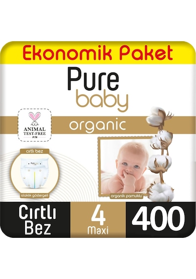 Pure Baby Organik Bebek Bezi Ekonomik Paket 4 Beden 100x4 400 Adet 4 Numara