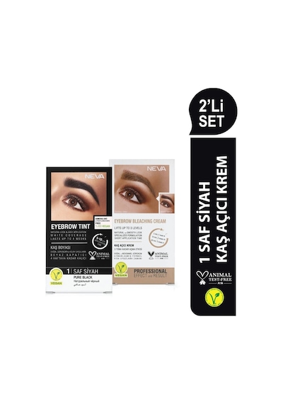 Neva 2'li Set Kaş Boyası 1 Saf Siyah + Kaş Açıcı Krem Vegan