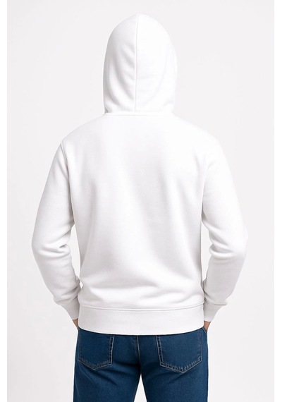 Suma Beyaz Erkek Kapüşonlu Kanguru Cepli Üç İplik Sweatshirt