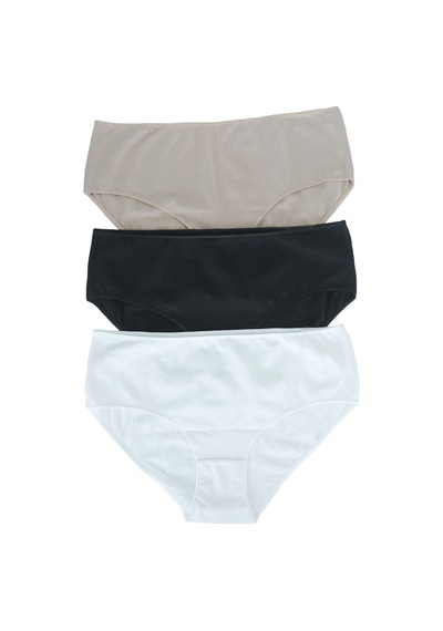 Must Have 3'lü Organik Pamuk Yüksek Bel Slip Külot Siyah - Beyaz - Krem