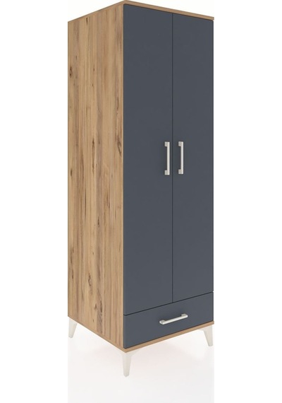 Kronos Dolap 2 Raflı Tek Çekmeceli Tek Askılı 60x59x182 Çam-antrasit Atlas Çam