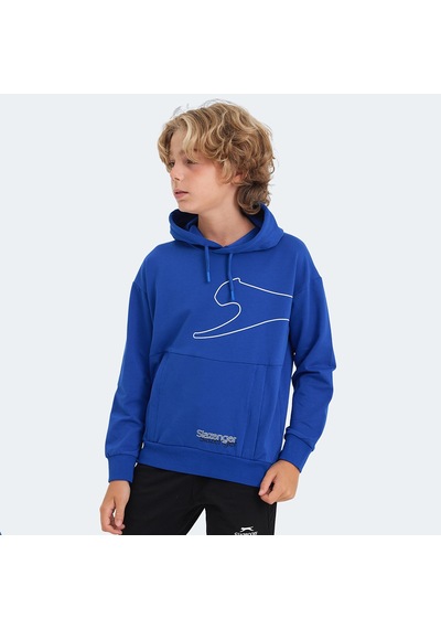 Slazenger LINK Çocuk Kapüşonlu Cepli Saks Mavi Sweatshirt