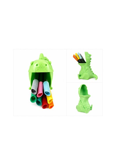Dinozor Tasarım Kalemlik 10 Cm -masaüstü Organizer Sert Plastik Eğlenceli Kalem Tutucu Siyah - Beyaz