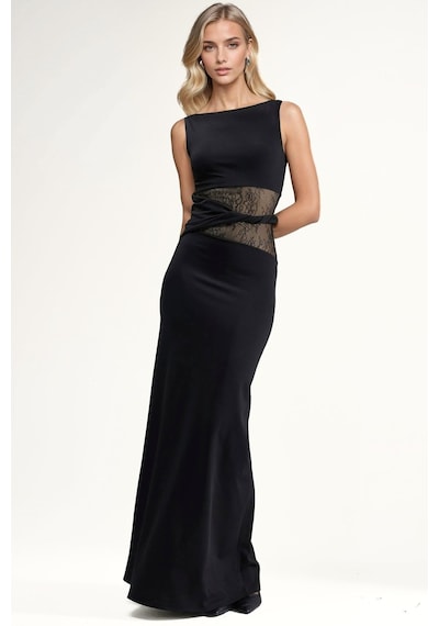 Hiccup Dantel Cut-out Detaylı Maxi Elbise Siyah