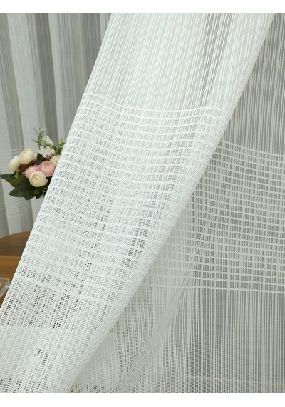 Enine Çizgili Tül Perde, 350x260, Sık Pile, 1/3 Çok Renkli