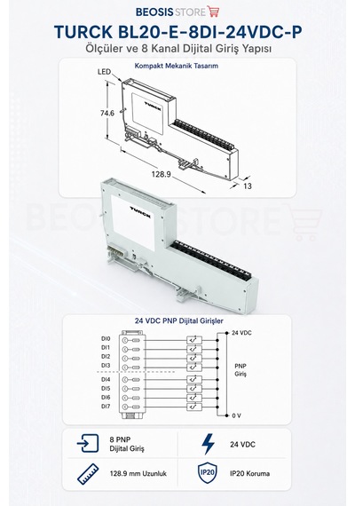 Turck Bl20-e-8dı-24vdc-p 8 Kanal Dijital Giriş Modülü