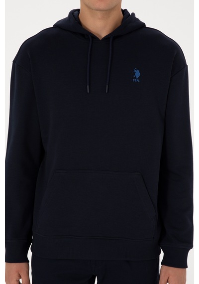 U.S. Polo Assn. Erkek Comfort Fit Kapüşonlu Lacivert Basic Sweatshirt 50313746-VR033