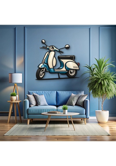 Retro Turkuaz Scooter - Metal Tablo - Dec0207 100 X 91 Cm Çok Renkli