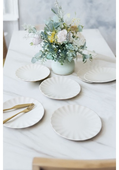 Keramika Beyaz Sirius Pasta Tabağı 22 Cm 6 Adet 004 Beyaz
