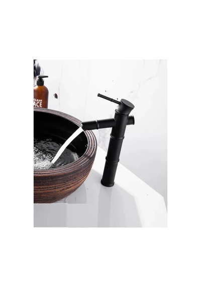 Rena Design Bambu Model Rustik Siyah Antik Lavabo Bataryası Banyo Çanak Musluk Mat Siyah Lavabo Armatür Otantik