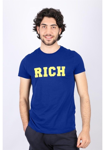 Rich Erkek Nakış Baskılı T-shirt Mavi