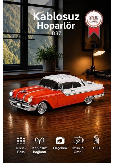 Premium Torima Bluetooth Hoparlör Retro Klasik Araba D87 Turuncu 10w Bağlantı Nostaljik Ofis