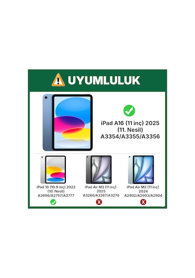 İpad 11. Nesil A16 Ve 10. Nesil 10.9" Uyumlu Kılıf A3355 A2696 Ultra İnce Standlı Kapak Açık Yeşil Kapaklı Kılıf