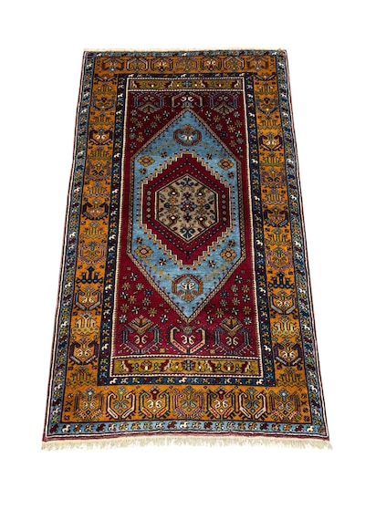 El Dokuması Yahyalı Halısı 122x210 Kök Boyası Mavi %100 Yün Halı