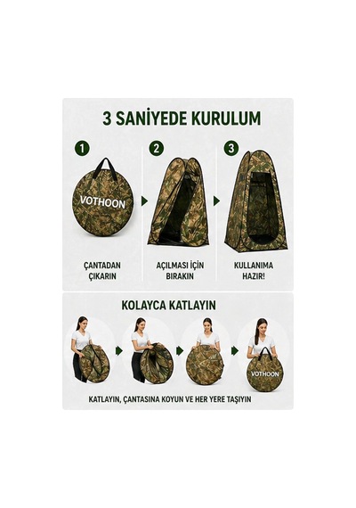 Otomatik Kabin Giyinme Çadırı 120x120x190 Cm Üst Havalandırma Yan Pencereli Duş & Wc Çad Kod 17871 Sarı
