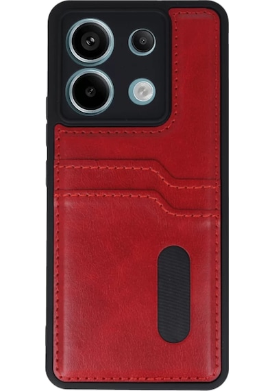 Newface Xiaomi Redmi Note 13 Pro 5g Kılıf Sara Kartvizitli Deri Kılıf - Kırmızı
