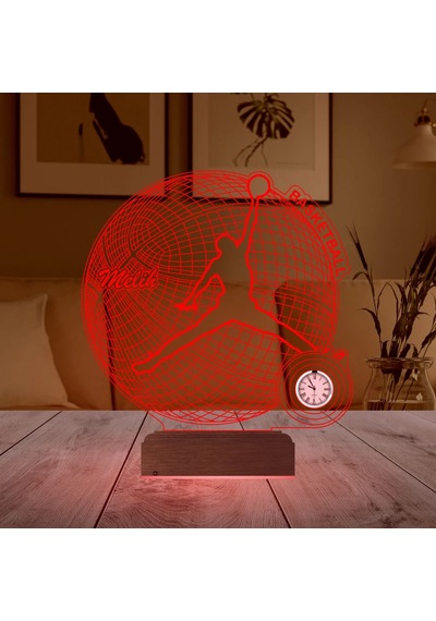 Luvivia Basketbol Top Jordan Nba Tasarımlı Basketçi Hediye Kişiye Özel Metal Saatli 3d Lamba - Masa Gece Lambası
