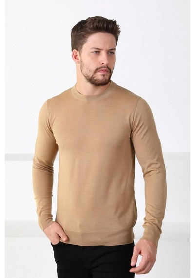 Ferraro Camel Bisiklet Yaka Superfine Erkek Triko Kazak Camel