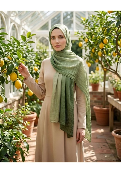 Moda Nuda Degrade Bambu Kraş Şal Yeşil Çağla - Mira İpek Yeşil - Çağla