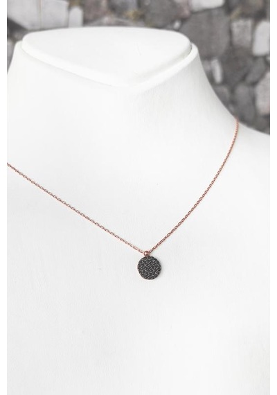 Siyah Taşlı Mercimek Gümüş Kolye Rose Gold