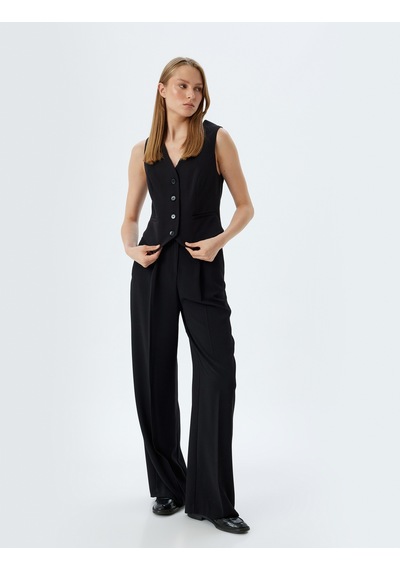 Koton Blazer Yelek Düğmeli V Yaka Regular Fit Siyah 5wak20007uw Siyah