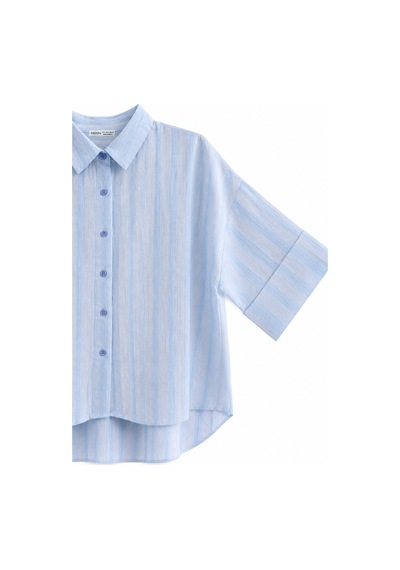 Vadon 1030 Kadın Pamuklu Çizgili Hafif Transparan Kısa Kollu Oversize Gömlek Bebe Mavi Vadon 1030 Kadın Pamuklu Çizgili Hafif Transparan Kısa Kollu Oversize Gömlek Bebe Mavi