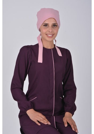 Patlıcan Moru Soft Likra Hemşire Doktor Tesettür Alt Üst Takım Ün