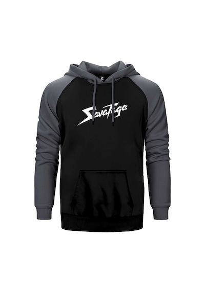 Savatage Logo Yazı Gri Renk Reglan Kol Kapşonlu Sweatshirt Gri
