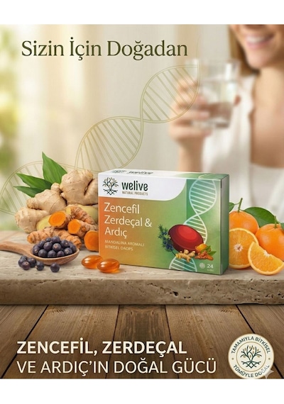 Zencefil Zerdeçal Ardıç Mandalina Aromalı Bitkisel Drops Boğaz Rahatlatıcı Pastil 24 Adet