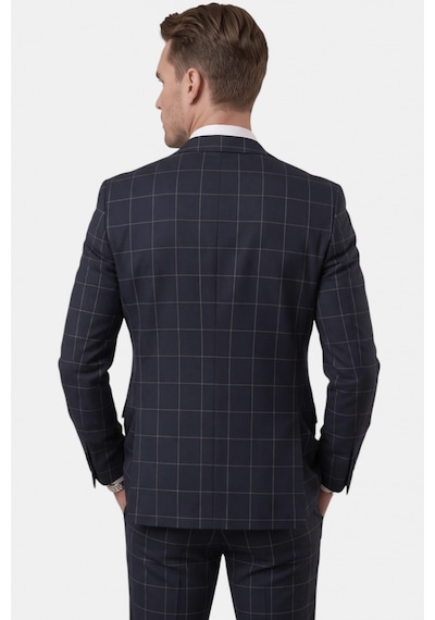 Deepsea Erkek Koyu Lacivert Slim Fit 3 Lü Takım Elbise Yelekli Ekose Desenli Çift Düğme Takım Elbise 2600501 Deepsea Erkek Koyu Lacivert Slim Fit 3 Lü Takım Elbise Yelekli Ekose Desenli Çift Düğme Takım Elbise 2600501